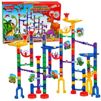 LEAN TOYS Konstruktorius „Dinozaurų kamuoliukų trasa su tuneliais“ – 192 dalys