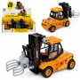 LEAN TOYS statybinis šakinis krautuvas su reguliuojama griebtuvu, šviesomis, garsais geltonas 1:43
