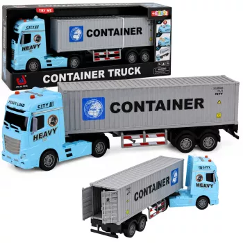 LEAN TOYS Konteinerinis vilkikas su atidaromomis durimis, šviesomis ir garsais – mėlynas, 54 cm