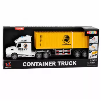 LEAN TOYS konteinerinis sunkvežimis su atidaromomis durelėmis, šviesomis ir garsais, geltonas, 54 cm