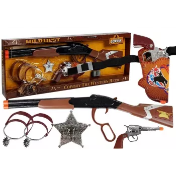 LEAN TOYS Kaubojaus rinkinys su svirties veikimo šautuvu, Colt revolveriu ir šerifo ženkleliu