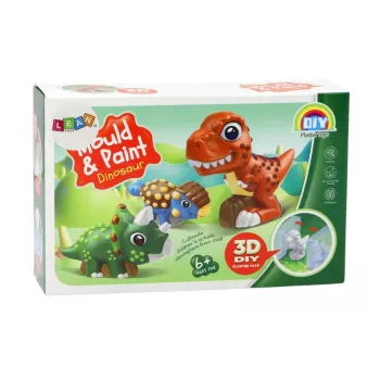 LEAN TOYS Creative Artistic Set Dinosaurs 3D Plaster Paints – 3D gipso liejimo ir dažymo rinkinys, 6 dinozaurai, 6 formos, 6 dažai, įrankiai, nuo 5 m.