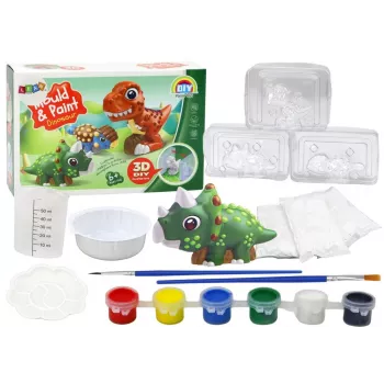 LEAN TOYS Creative Artistic Set Dinosaurs 3D Plaster Paints – 3D gipso liejimo ir dažymo rinkinys, 6 dinozaurai, 6 formos, 6 dažai, įrankiai, nuo 5 m.