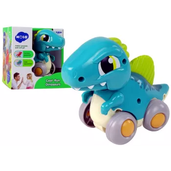 LEAN TOYS Dinozauras ant ratukų mėlynas