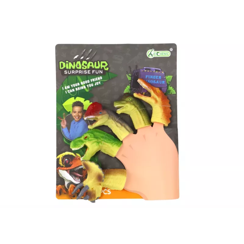 LEAN TOYS Dinozaurų guminiai sensoriniai pirštų lėliukės