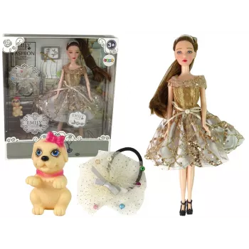 LEAN TOYS Lėlė Emily su šunimi ilgais plaukais