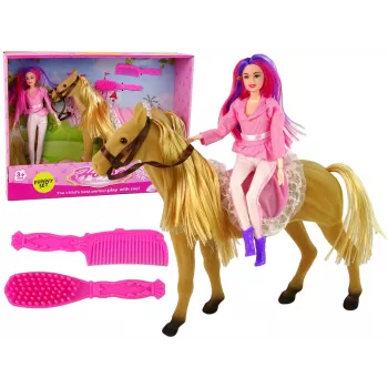 LEAN TOYS Lėlė raitelė su rudu poniu figūrėlės