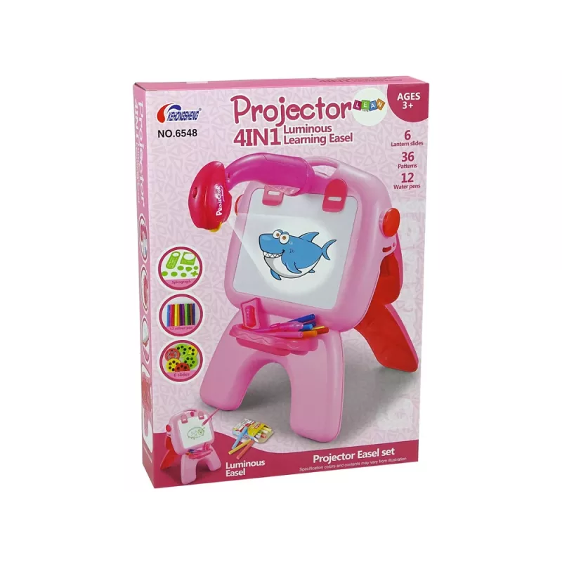 LEAN TOYS Dvipusė lenta su kreidelėmis, stovu ir projektoriumi Piešiniai Rožinė