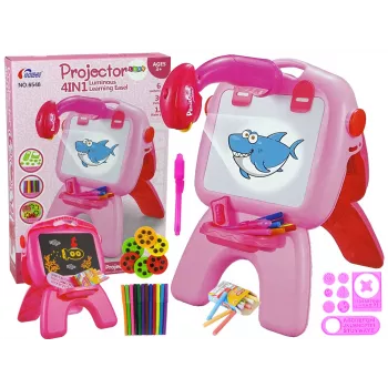 LEAN TOYS Dvipusė lenta su kreidelėmis, stovu ir projektoriumi Piešiniai Rožinė