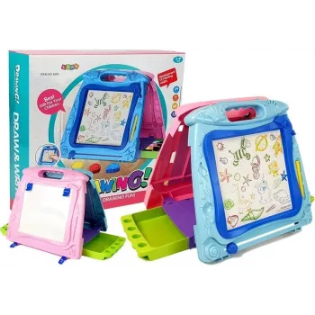 LEAN TOYS Dvipusė piešimo lenta su markeriais ir magnetukais