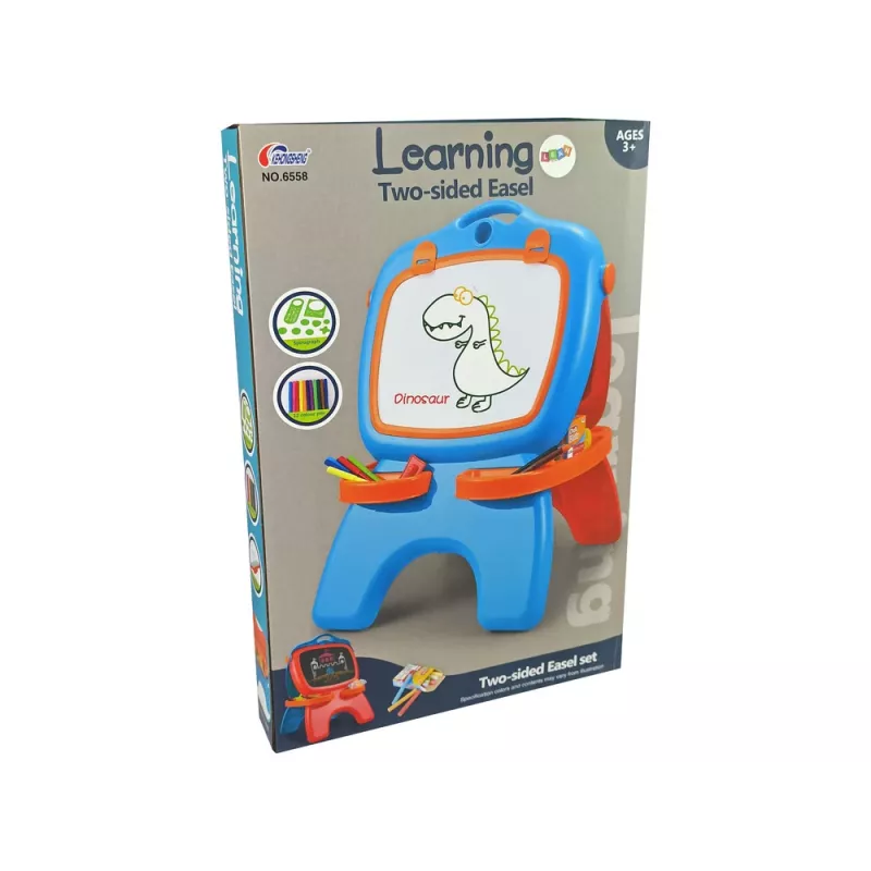 LEAN TOYS Dvipusė magnetinė kreidinė lenta su mėlynais ir raudonais šablonais
