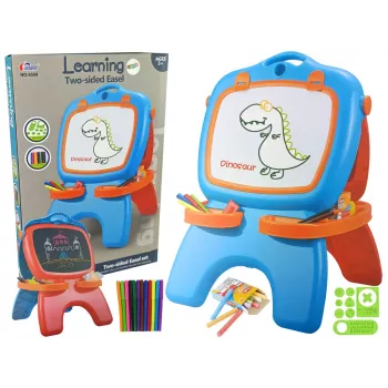 LEAN TOYS Dvipusė magnetinė kreidinė lenta su mėlynais ir raudonais šablonais