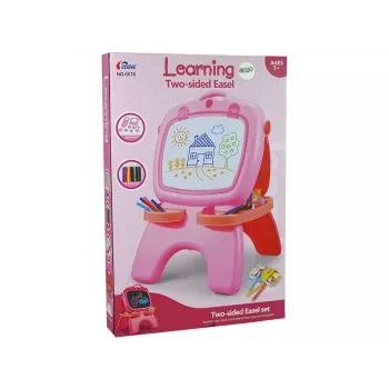 LEAN TOYS Dvipusė magnetinė kreidinė lenta su trafaretais, rožinė