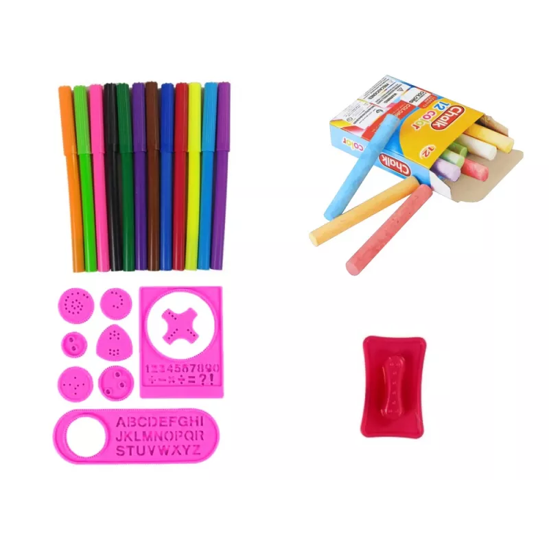LEAN TOYS Dvipusė magnetinė kreidinė lenta su trafaretais, rožinė