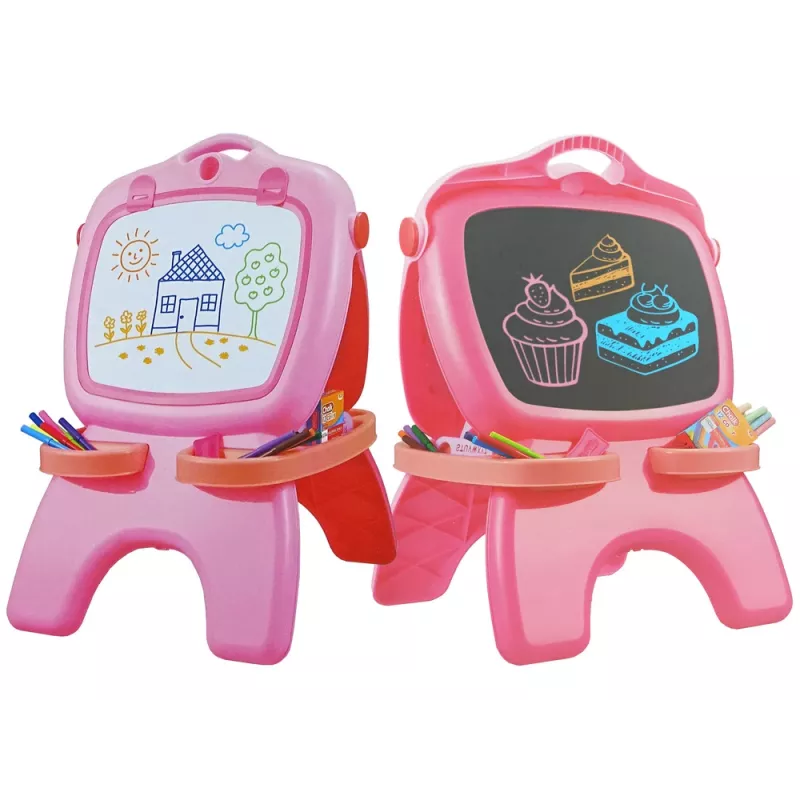 LEAN TOYS Dvipusė magnetinė kreidinė lenta su trafaretais, rožinė