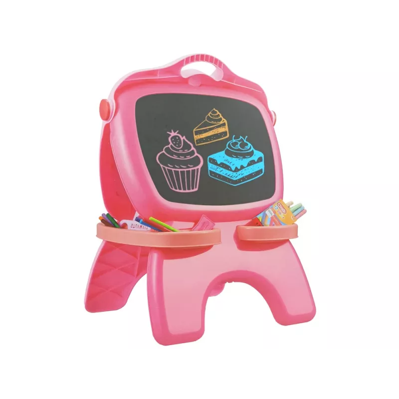 LEAN TOYS Dvipusė magnetinė kreidinė lenta su trafaretais, rožinė
