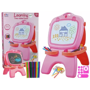 LEAN TOYS Dvipusė magnetinė kreidinė lenta su trafaretais, rožinė