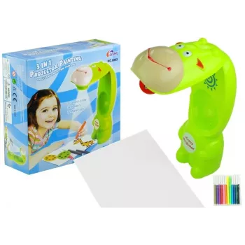 LEAN TOYS Piešimo projektorius „Karvutė“ 3 diskai, žymekliai, žalia, 3v1