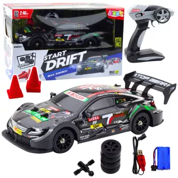 LEAN TOYS dreifuojantis RC automobilis juodas anglies 30km/h 1:16