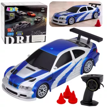 LEAN TOYS E46 nuotoliniu valdymu driftinis sportinis automobilis su kūgiais 15 km/h 1:43