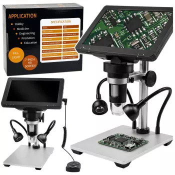 LEAN TOYS Mokomasis skaitmeninis mikroskopas su nuotolinio valdymo pultu, laidinis, 1200X, 7 colių LCD HD kamera