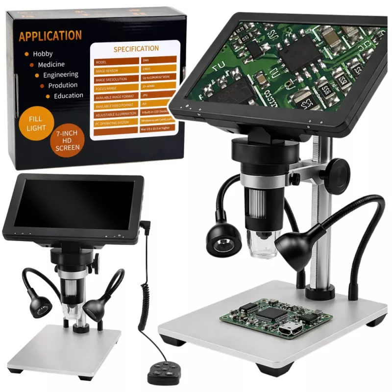 LEAN TOYS Mokomasis skaitmeninis mikroskopas su nuotolinio valdymo pultu, laidinis, 1200X, 7 colių LCD HD kamera