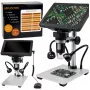 LEAN TOYS Mokomasis skaitmeninis mikroskopas su nuotolinio valdymo pultu, laidinis, 1200X, 7 colių LCD HD kamera