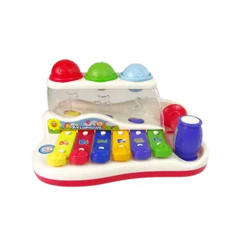 LEAN TOYS Lavinamasis cimbolai su plaktuku ir spalvotais rutuliais