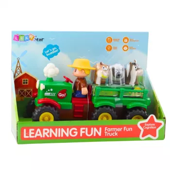 LEAN TOYS Mokomasis interaktyvus traktorius su gyvūnėliais, šviesomis ir garsais