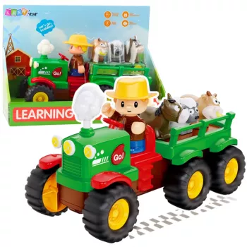 LEAN TOYS Mokomasis interaktyvus traktorius su gyvūnėliais, šviesomis ir garsais