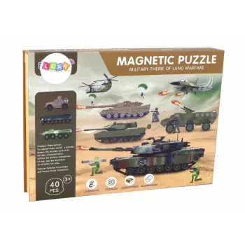 LEAN TOYS Edukacinis magnetinis dėlionės rinkinys „Sausumos karo tema“