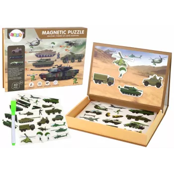 LEAN TOYS Edukacinis magnetinis dėlionės rinkinys „Sausumos karo tema“