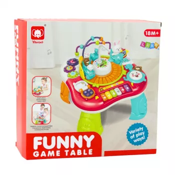 LEAN TOYS Mokomasis stalelis su interaktyviu muzikos skydeliu ir pianinu 2 in 1, raudonas
