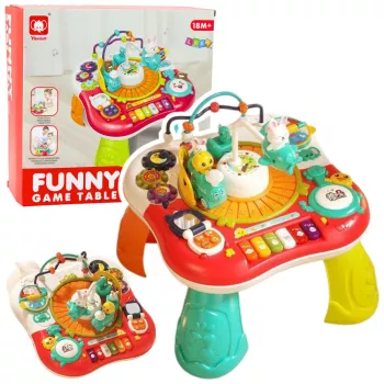 LEAN TOYS Mokomasis stalelis su interaktyviu muzikos skydeliu ir pianinu 2 in 1, raudonas