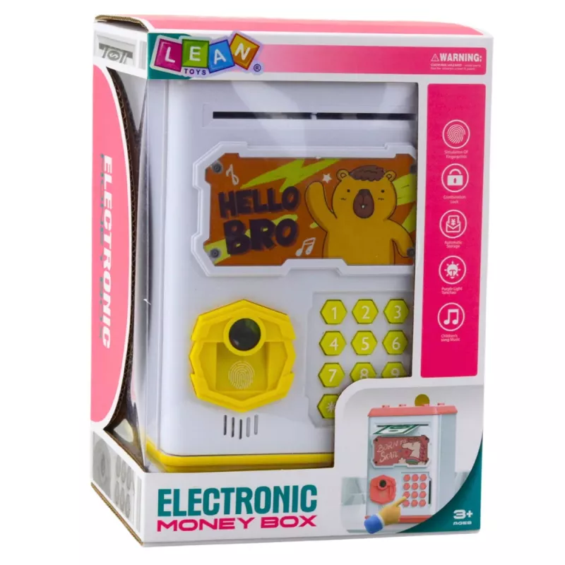 LEAN TOYS elektroninė taupyklė – seifas su PIN kodu vaikams „Capybara“ geltona