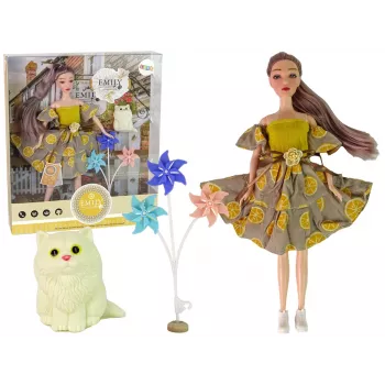 LEAN TOYS Emily Doll su Vėjo Malūno Katinu Vaikams