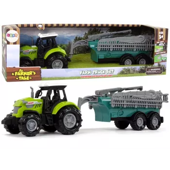 LEAN TOYS Ūkio traktorius su purkštuvu ir ūkio garsais, žalias