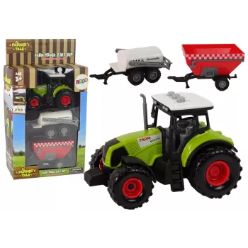 LEAN TOYS Ūkininko traktorius + 2 ūkio mašinos Ūkio sunkvežimis