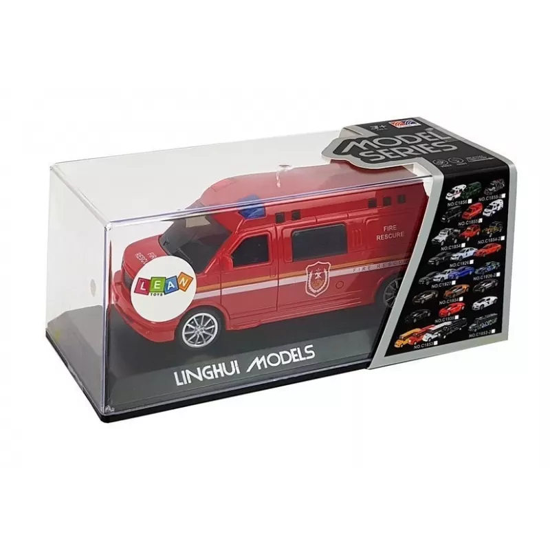 LEAN TOYS Fire Department Auto su traukiamąja virvele, šviesomis ir garsu