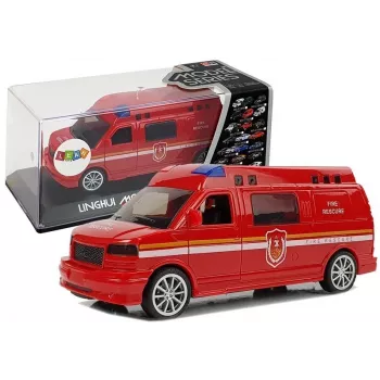 LEAN TOYS Fire Department Auto su traukiamąja virvele, šviesomis ir garsu