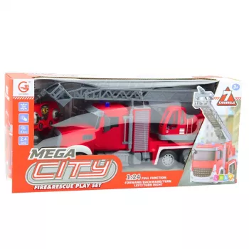 LEAN TOYS gaisrinis automobilis su vandens purškimo funkcija ir besisukančia kopėčia, 1:24 RC