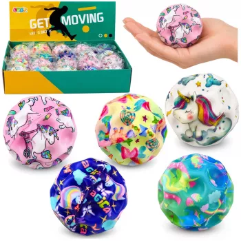 LEAN TOYS putplasčio kamuoliukas su duobutėmis atsipalaidavimui Vienaragis 7cm