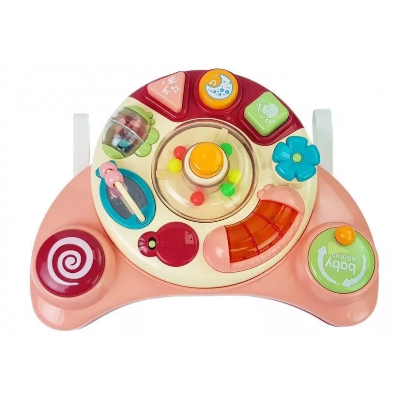 LEAN TOYS Interaktyvus kūdikių skydelis su muzika ir gyvūnų temomis, rožinis
