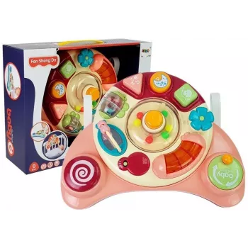 LEAN TOYS Interaktyvus kūdikių skydelis su muzika ir gyvūnų temomis, rožinis