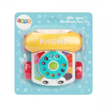 LEAN TOYS interaktyvus spalvingas traukiamas telefono žaislas su ratukais