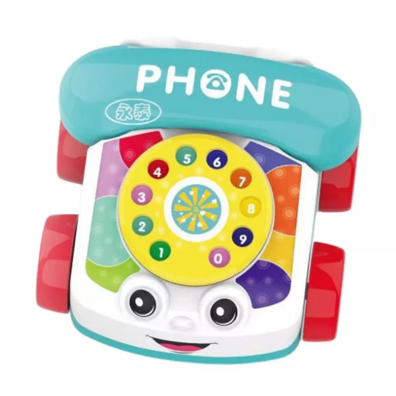 LEAN TOYS interaktyvus spalvingas traukiamas telefono žaislas su ratukais