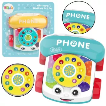 LEAN TOYS interaktyvus spalvingas traukiamas telefono žaislas su ratukais