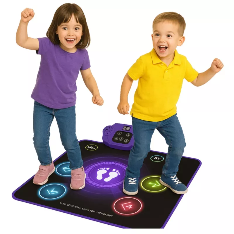 LEAN TOYS interaktyvus šokių kilimėlis vaikams su Bluetooth 5.0, 5 žaidimo režimais ir 3 kalbomis