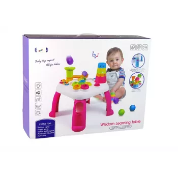 LEAN TOYS Interaktyvus edukacinis stalas su kamuoliukų rūšiuokle ir čiuožykla mėlynas