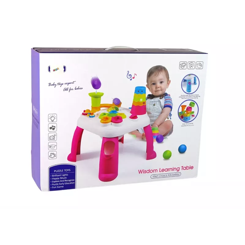 LEAN TOYS Interaktyvus edukacinis stalas su kamuoliukų rūšiuokle ir čiuožykla mėlynas